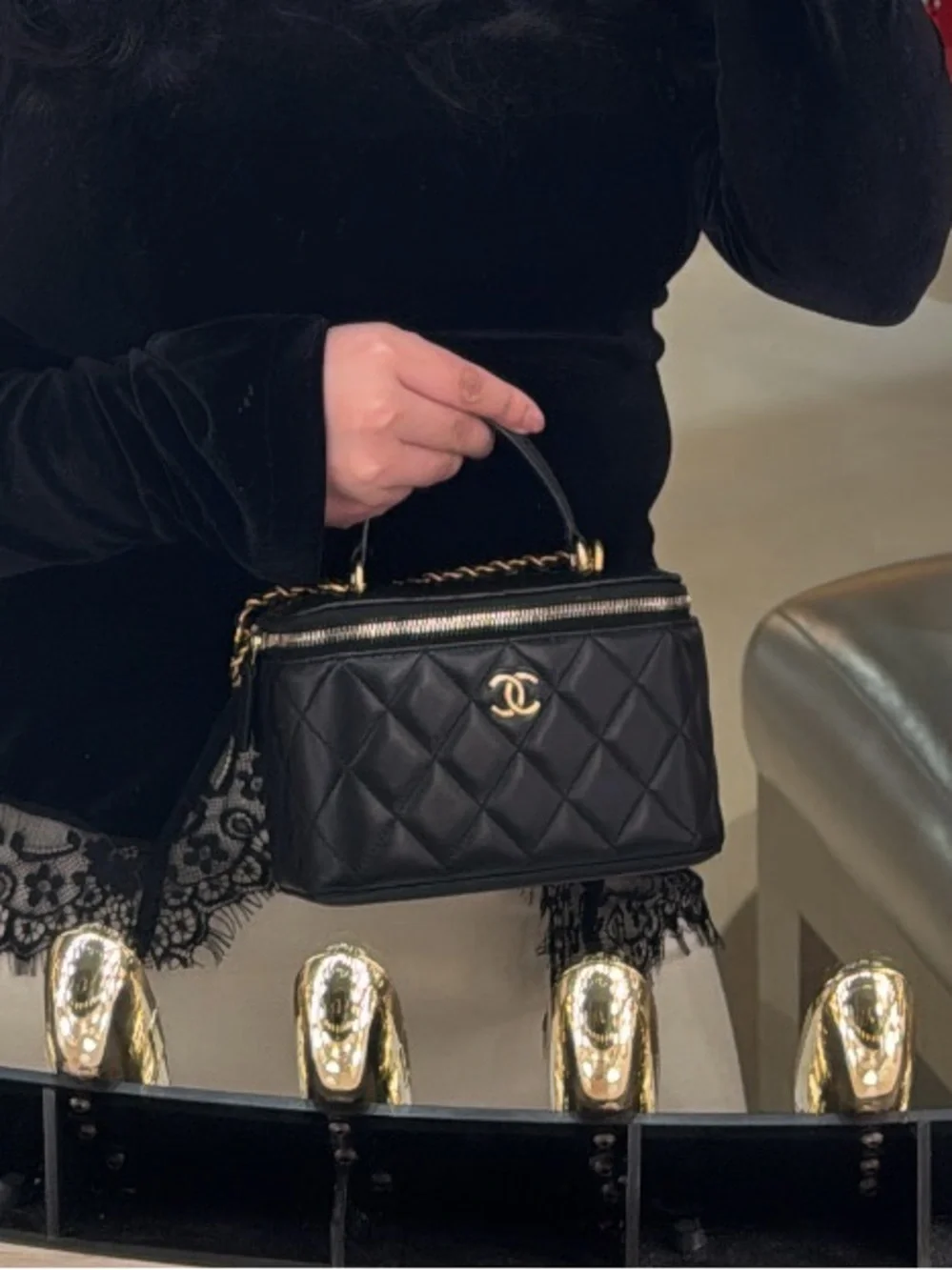 Chanel Quilted Leather Vanity Bag with top handle